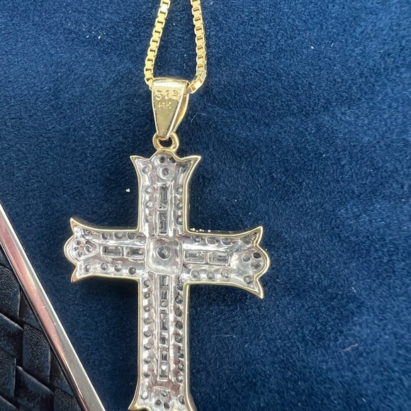 14K Yellow Gold Natural Diamond Cross Pendant - Picture 7 of 7